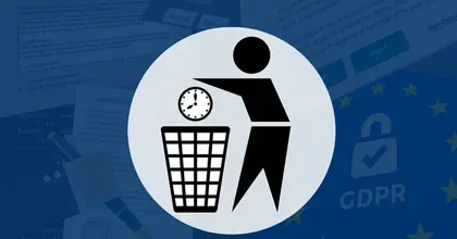 man throwing clock to rubbish bin in front of gdpr dialogs and setup screen