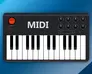 Midi keyboard in front of blue background