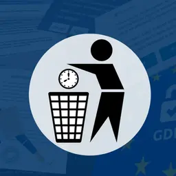 man throwing clock to rubbish bin in front of gdpr dialogs and setup screen