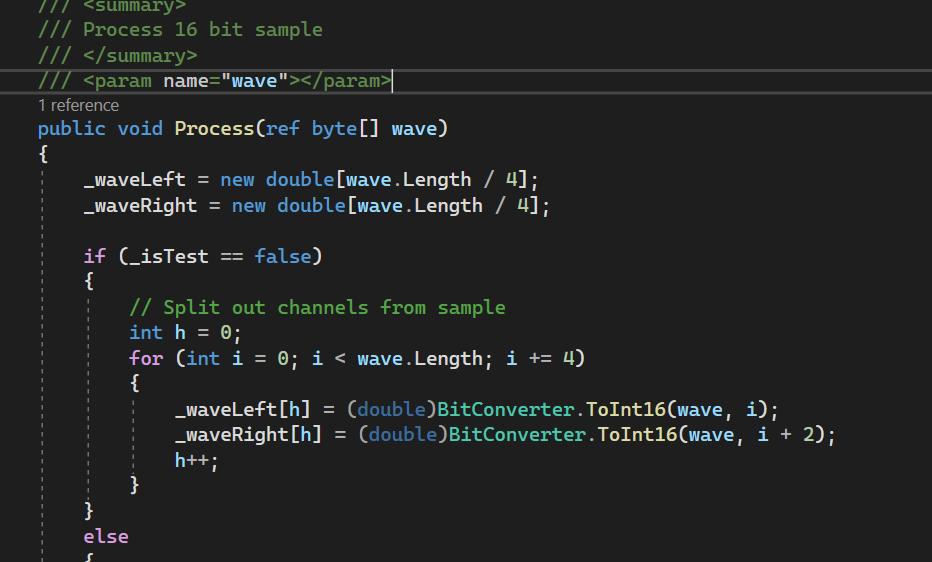 C# Code showing a packet received from the microphone